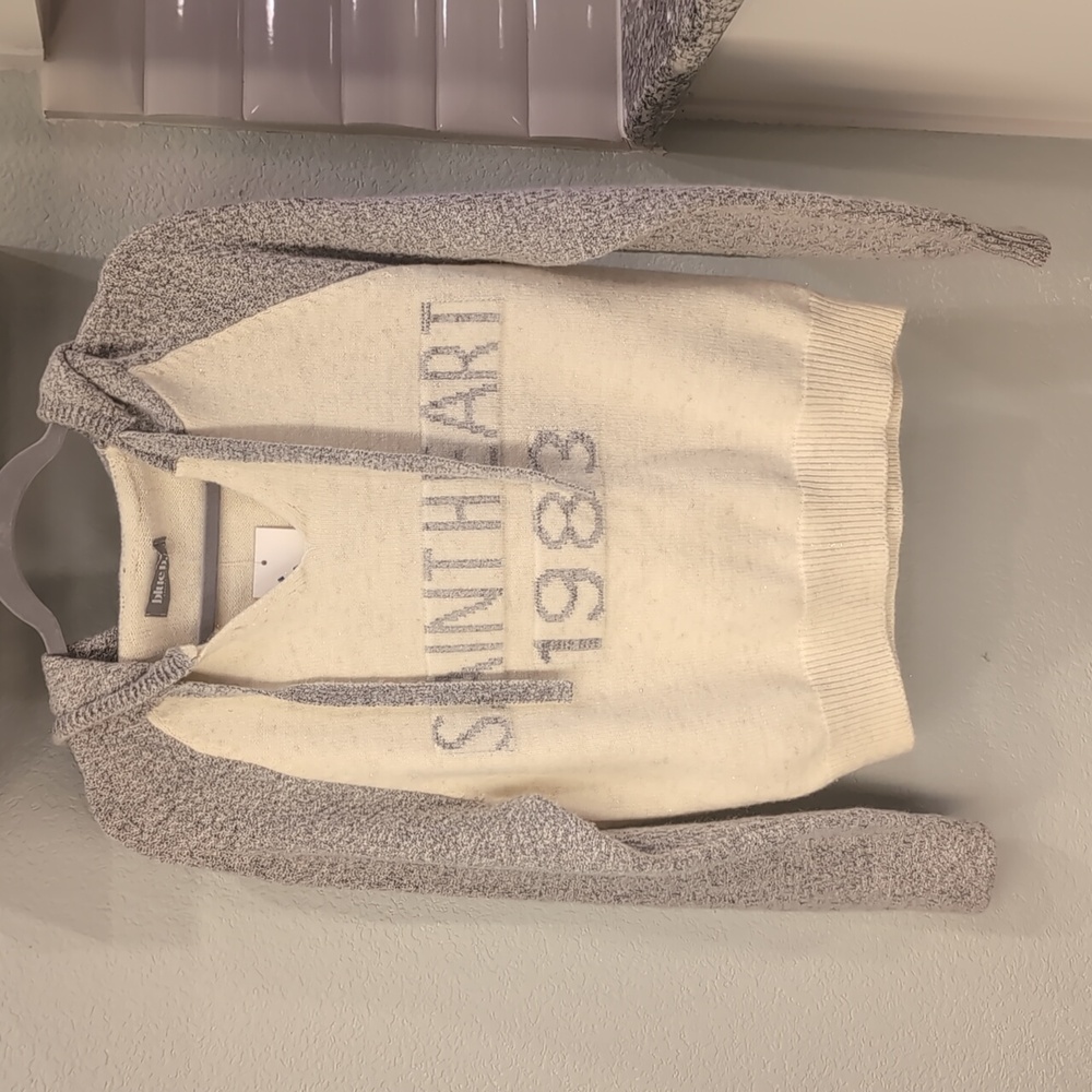 NWT!! Gray and Cream Hooded Sweater.